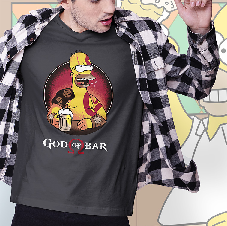 Camiseta Unissex Masculina God Of Bar Homer Beer: Os Simpsons (Cinza Chumbo)  - CD