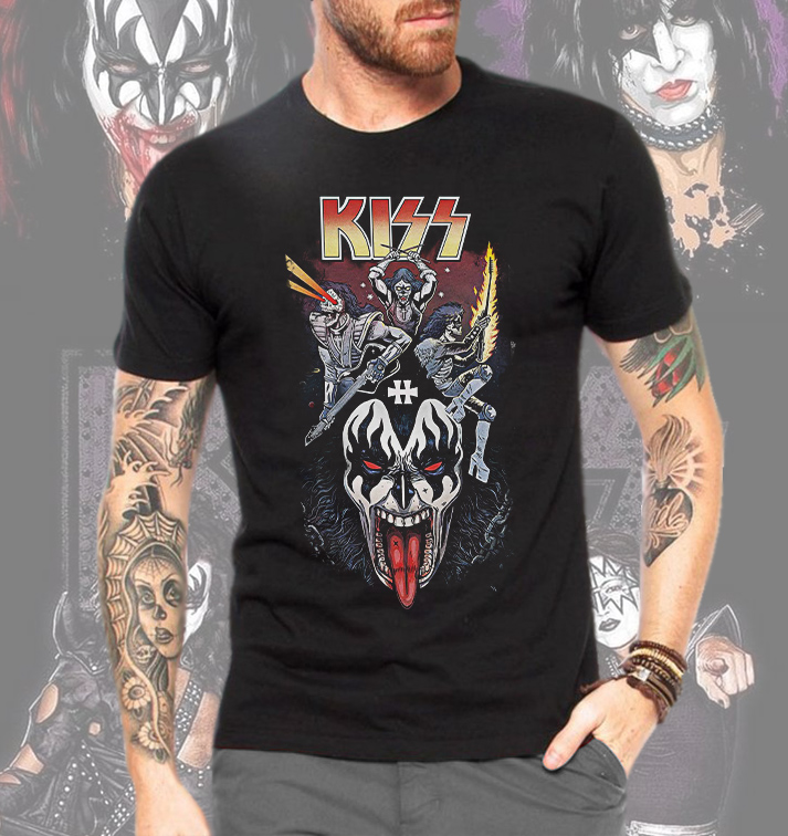 Camiseta Masculina Unissex Kiss Rock And Roll Band Poster (Preta) - EV