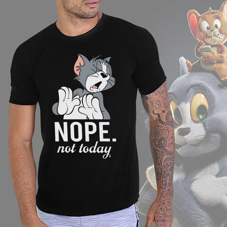 Camiseta Masculina Unissex Nope Not Today: Tom e Jerry (Preta)