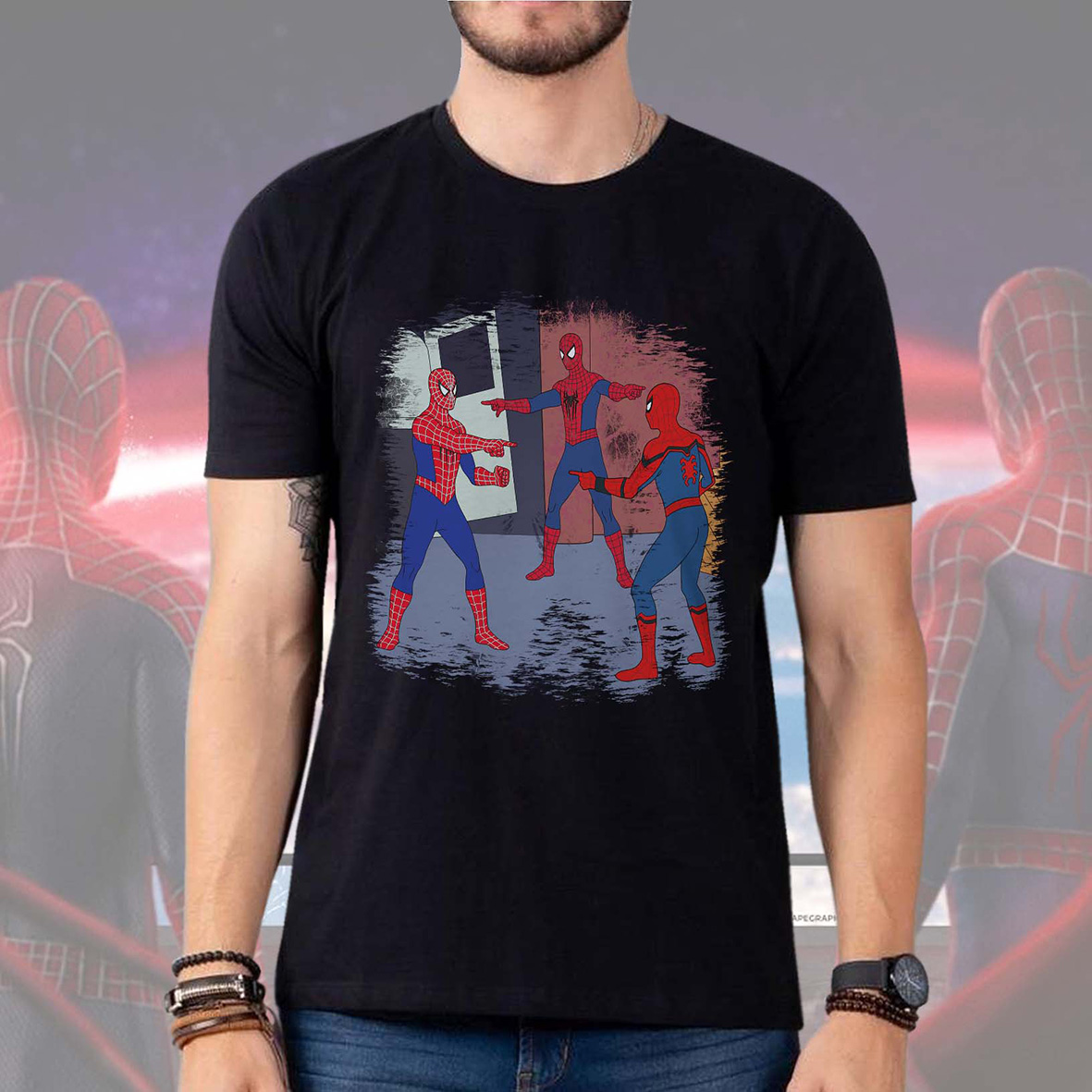 Camiseta Masculina Unissex Spider Man Homem Aranha Desenho Meme Sem Volta Para Casa Marvel (Preta)