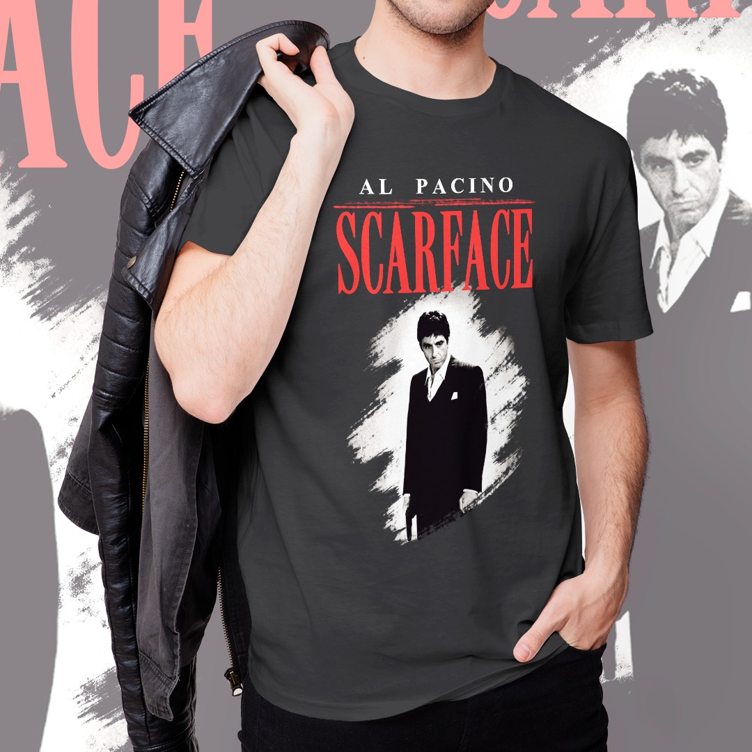 Camiseta Unissex Al Pacino Scarface: Filme Movie (Cinza Chumbo) - CD