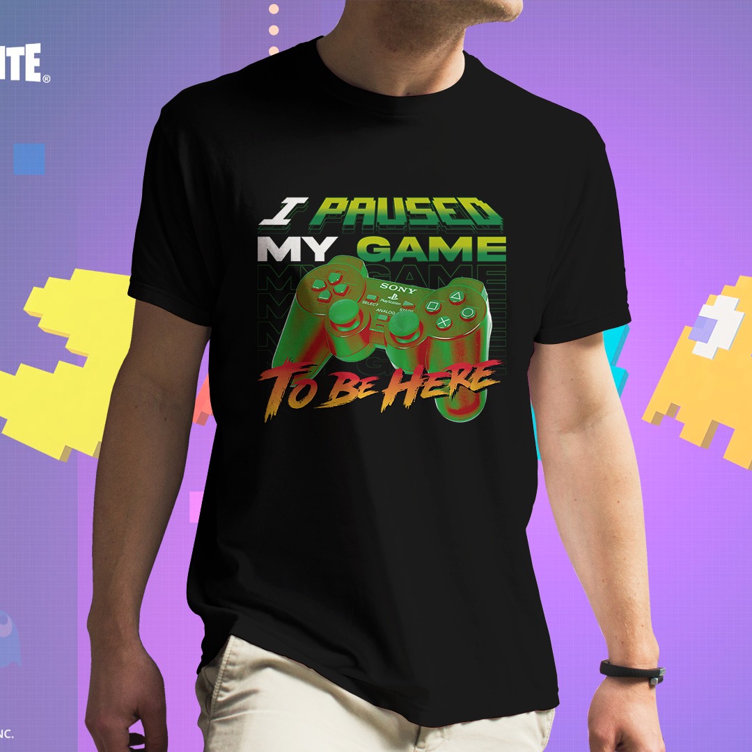 Camiseta Unissex I Paused My Game To Be Here: Video Game Playstation Controle JoyStick (Preto) Camisa Geek - CD