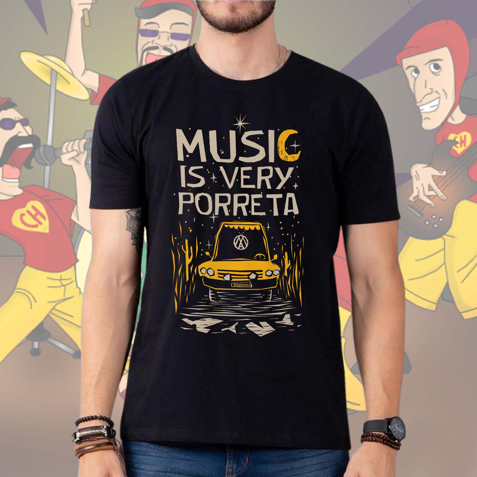 Camiseta Unissex Music Is Very Porreta Brasilia Amarela Mamonas Assassinas (Preta) - CD