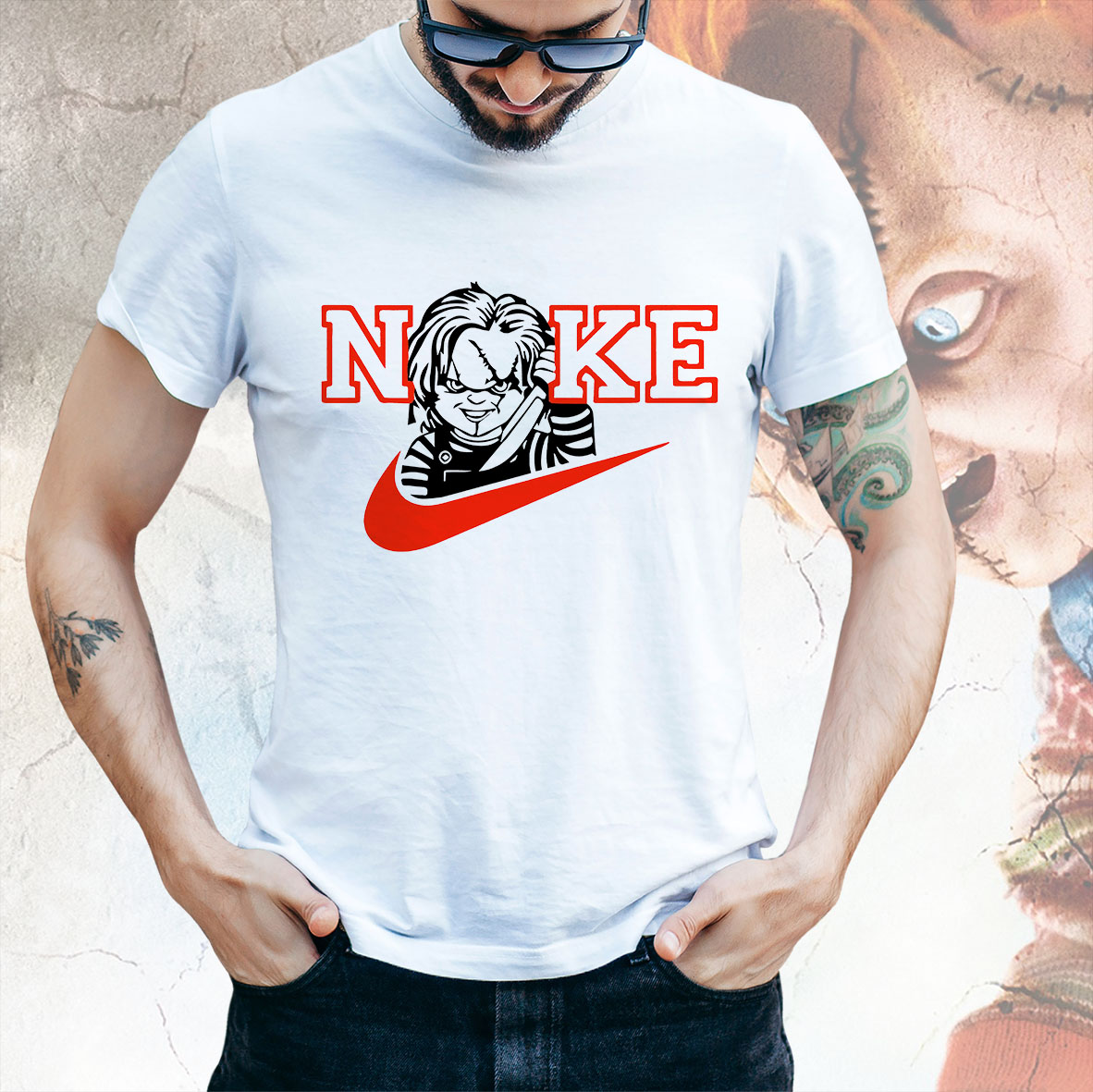 Camiseta Unissex Nike Chucky Boneco Assassino (Branco) - CD