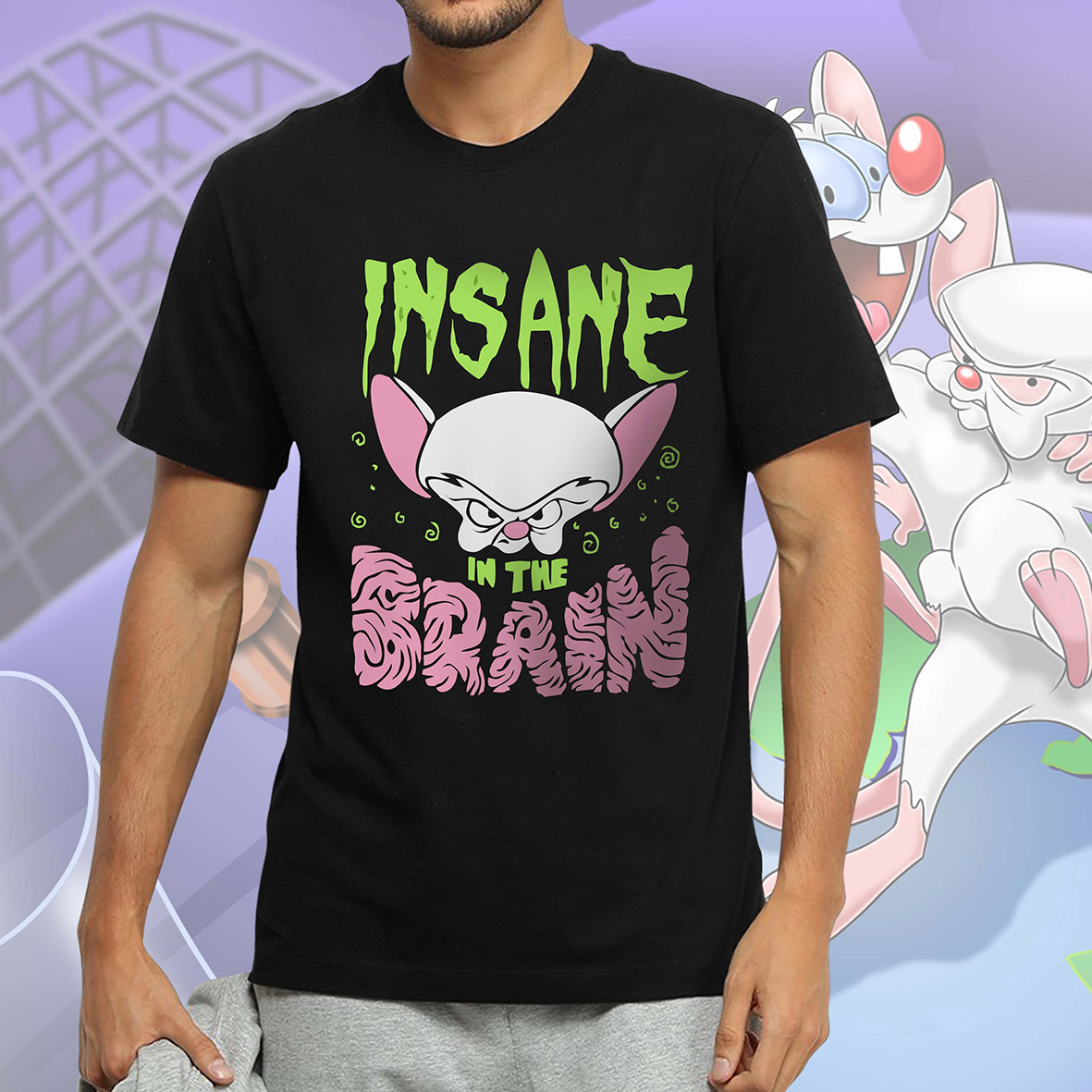 Camiseta Unissex Pinky e o Cérebro Insane In The Brain Louco da Cabeça (Preta) - CD