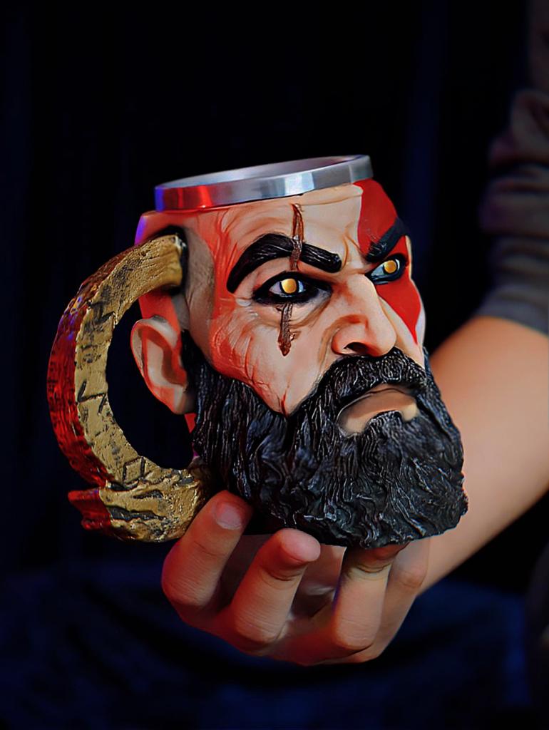 Caneca 3D Kratos Com Barba: God Of War Ragnarok Prime Playstation Decorativa 400 ml - CD