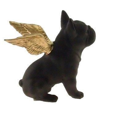 Decoração Cachorro preto com asas douradas