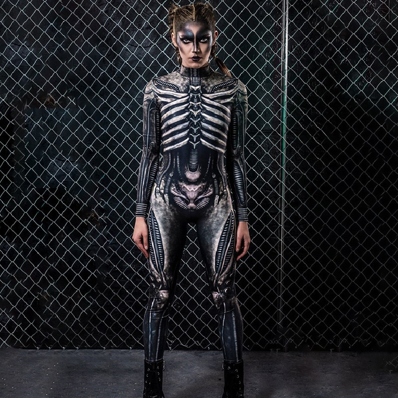 Fantasia Feminina Esqueleto: Human Skeleton Woman Cosplay Halloween - MKP