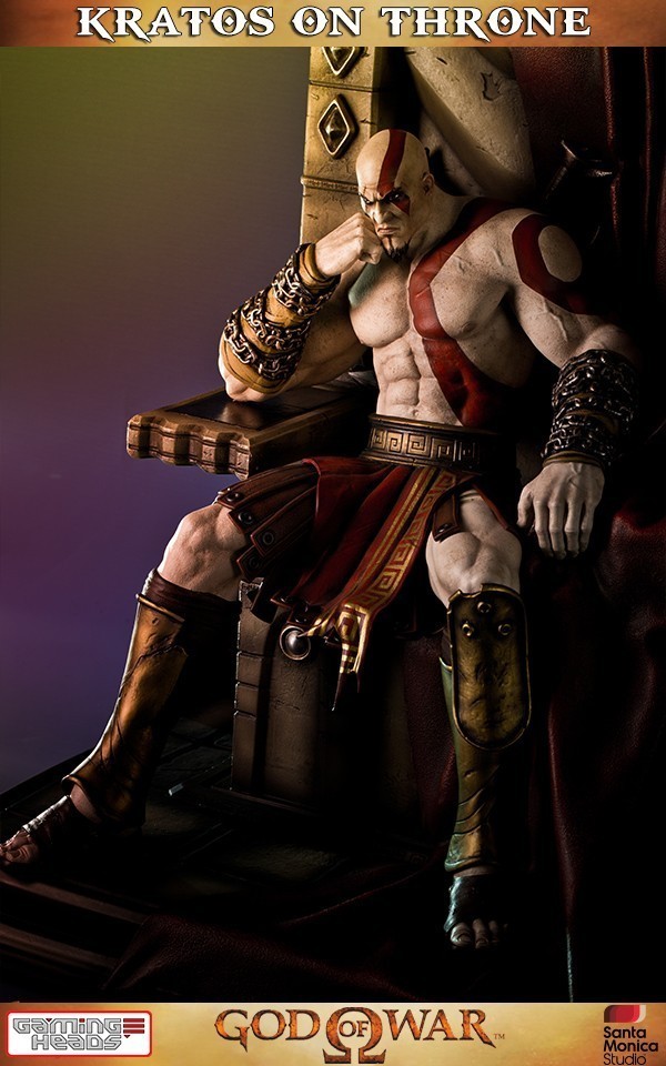 Estátua Kratos on Throne: God of War - Gaming Heads