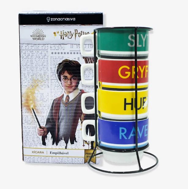 Kit 4 Xícaras Casas Hogwarts Grifinória, Sonserina, Lufa Lufa e Corvinal: Harry Potter 100ml - Zona Criativa