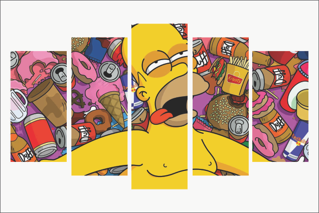 Kit 5 Quadros Mosaico Homer Simpson: Os Simpsons