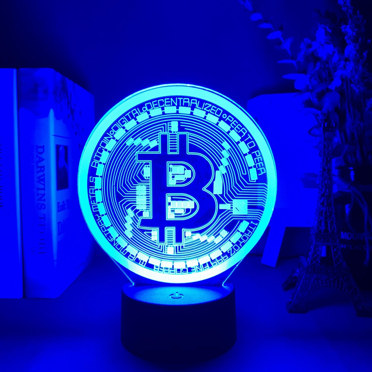 Luminária/Abajur Bitcoin Criptomoeda Trader 16 Cores com Controle