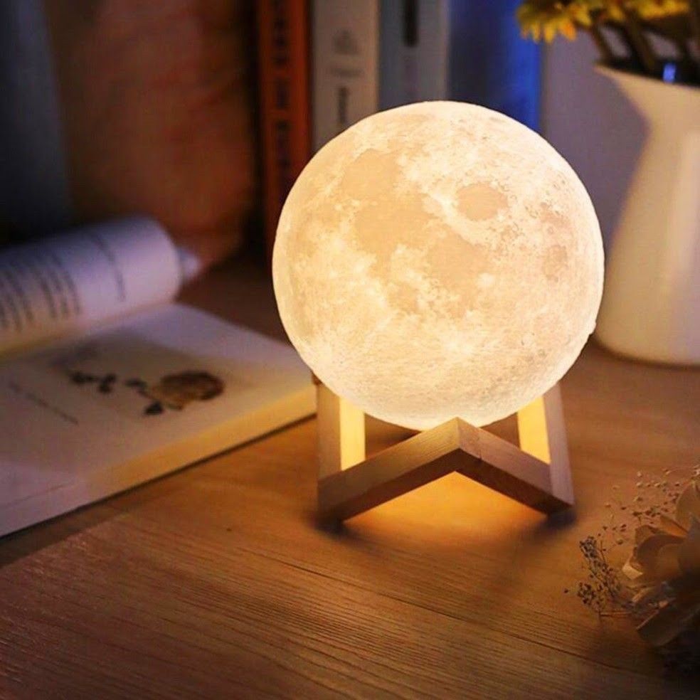 Luminária Decorativa Luz da Lua 3D (3D Moon Lamp) Branca (3 Cores) 12x12