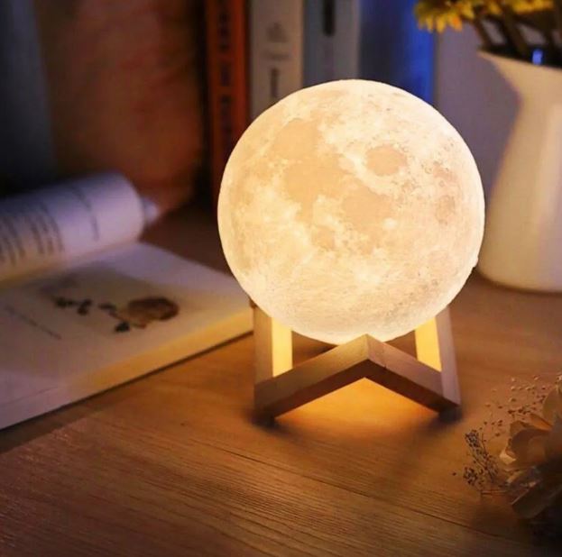 Luminária Decorativa Luz da Lua 3D (3D Moon Lamp) Branca (3 Cores) 22x22cm
