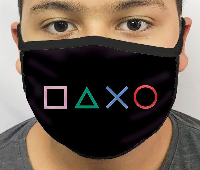 Máscara de Tecido Personalizada Botões Playstation Lavável Reutilizável - EV