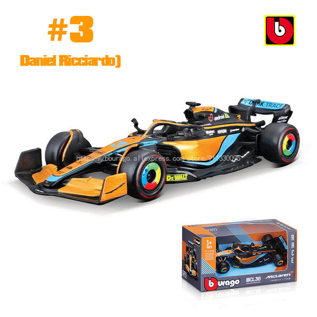 Miniatura Colecionável Carro Daniel Ricciardo McLaren Número 3:  F1-MCL36 Fórmula 1 1/43 Bburago - MKP