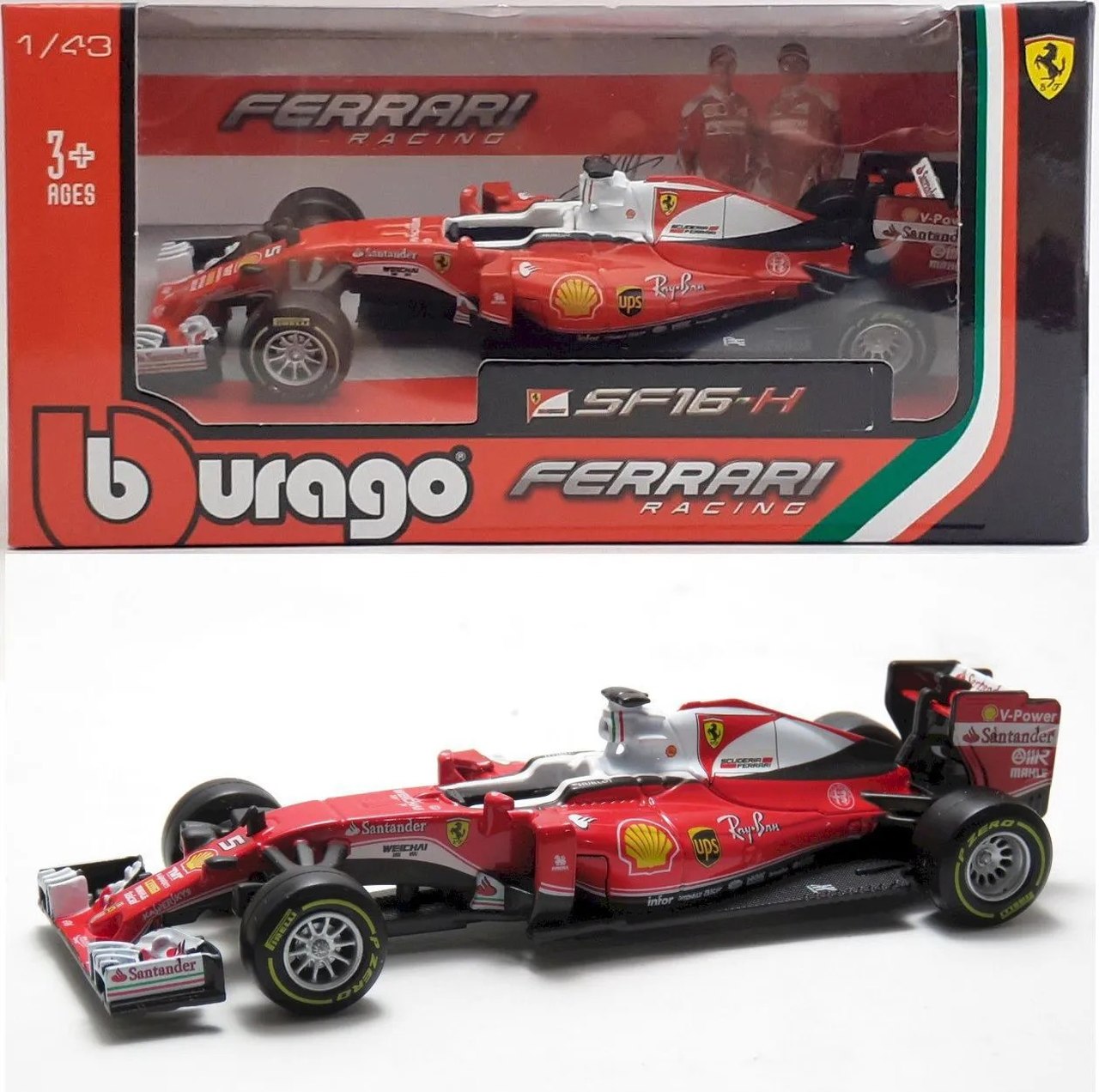Miniatura Colecionável Carro Sebastian Vettel Ferrari Racing F1 SF16H 2016 Fórmula 1 1/43 Diecast - Burago - MKP