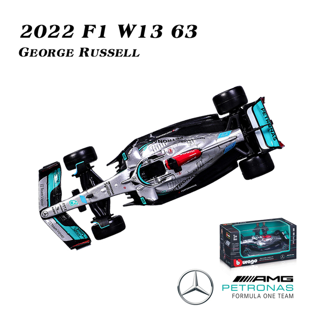 Miniatura Colecionável Carro George Russell Numero 63: Mercedes Racing F1-W13 Petronas 2022 Fórmula 1 1/43 Bburago - MKP