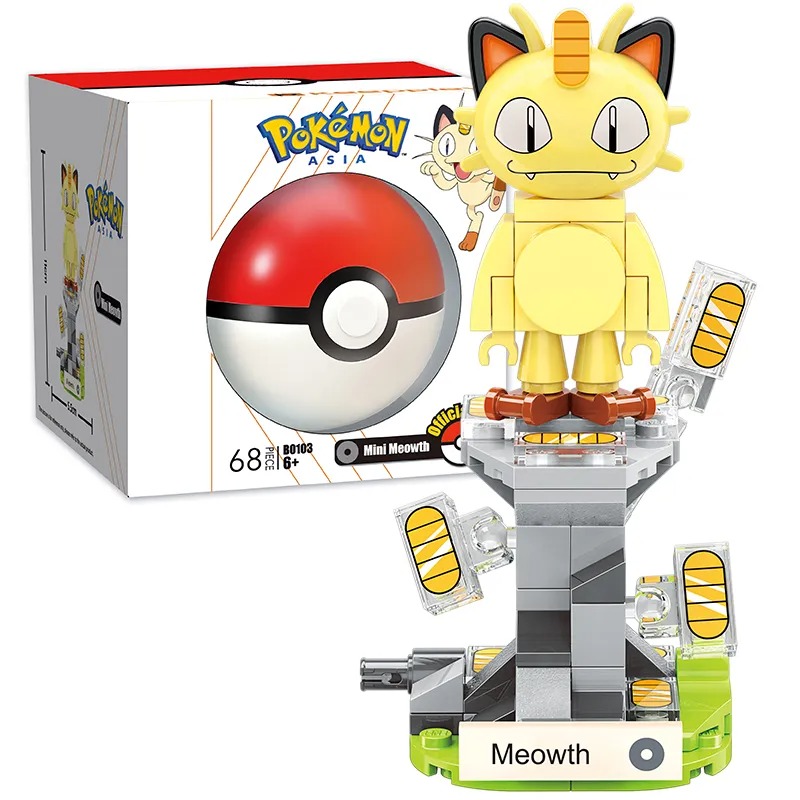 Model Kit Build Mini Pokémon: Meowth Anime Mangá 68 Peças Compatível com LEGO Black Friday - MKP