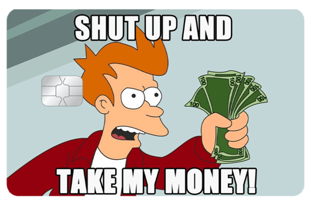 Película Adesiva Geek Cartão de Crédito e Débito MEME Futurama Fry Take My Money