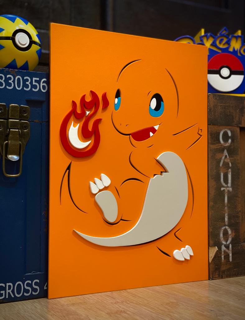 Placa Decorativa Quadro 3D Geek Charmander: Pokémon