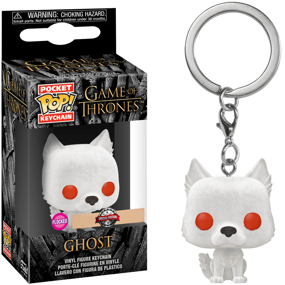 Pocket Pop Keychains Chaveiro Ghost: Game of Thrones Edição Especial Special Edition Flocado Flocked - Funko