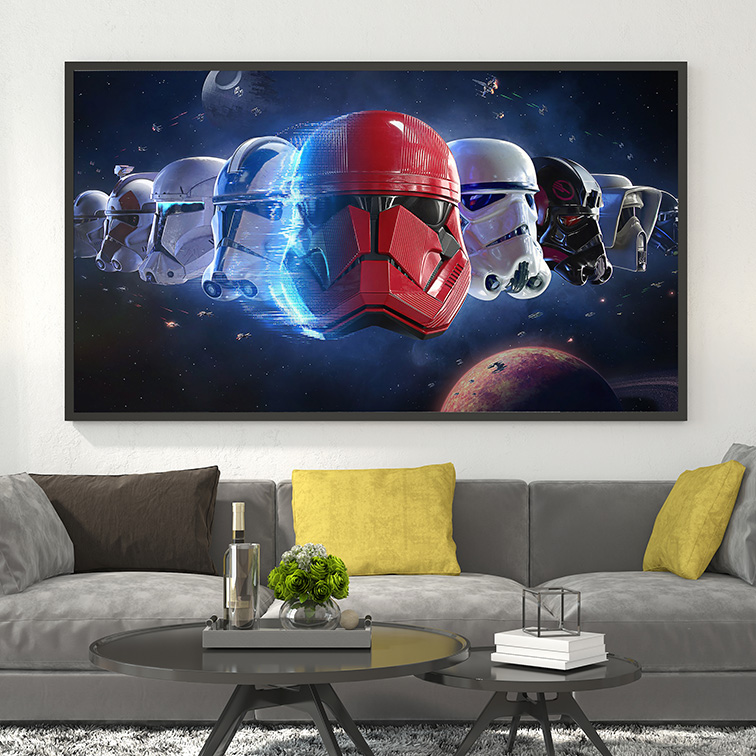 Quadro Canvas Com Moldura 80x50 Star Wars Trooper Helmet Battlefront Guerra Das Estrelas - EV