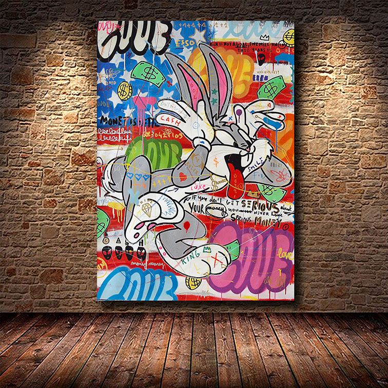 Quadro Canvas Sem Moldura 60x80 Bugs Bunny Graffiti Wall Art Pernalonga Looney Tunes - MKP
