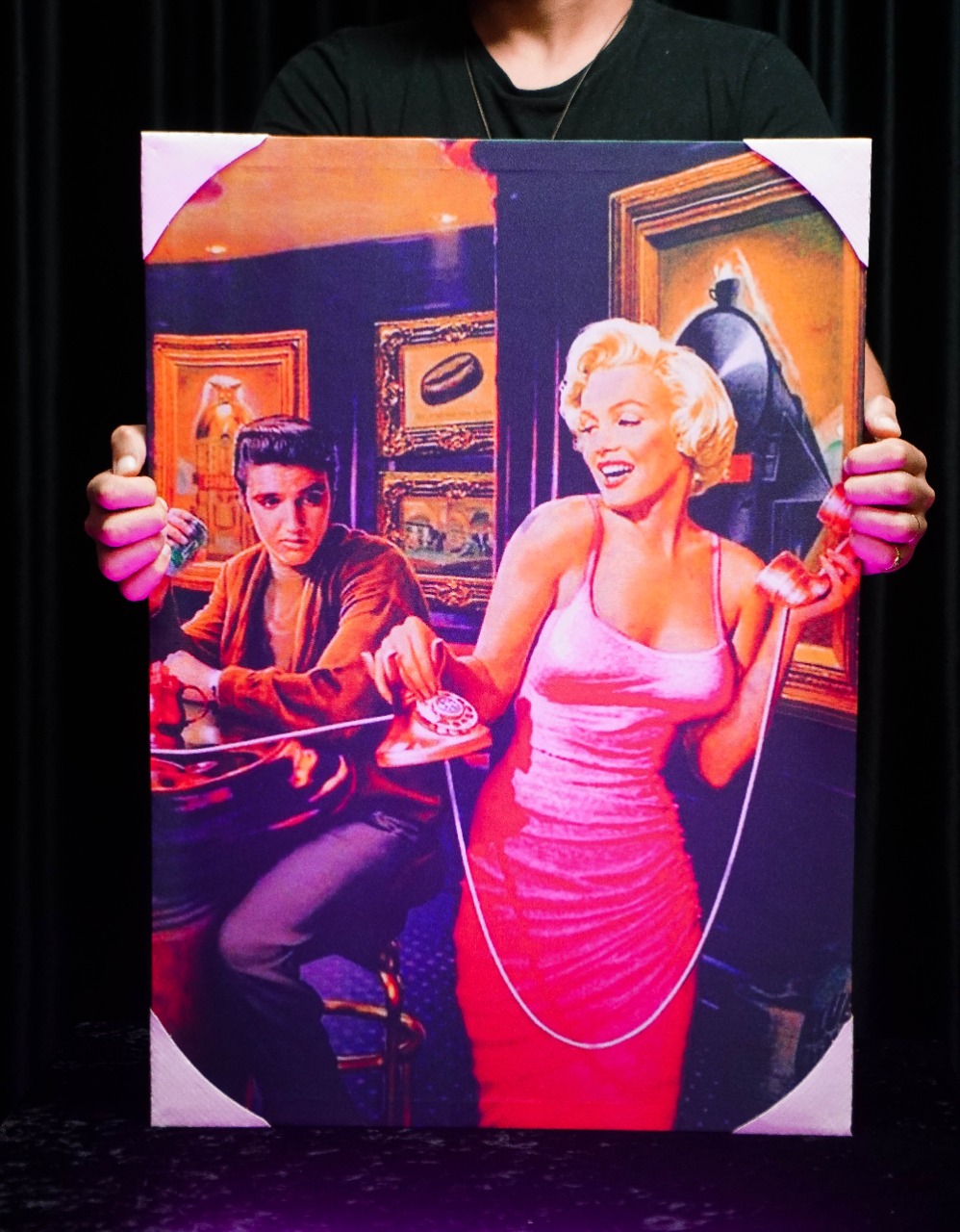 Quadro Canvas Tela de Tecido Poster Marilyn Monroe e Elvis Presley Músicos 70x50 cm