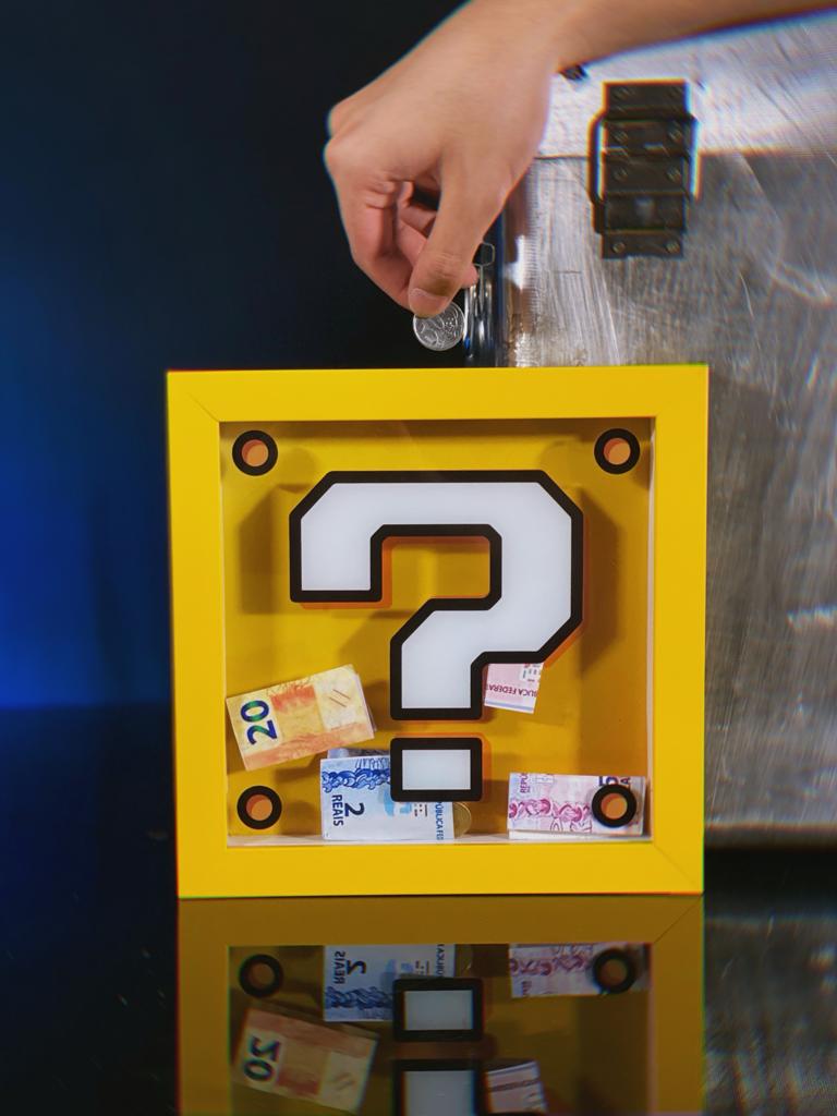 Quadro Cofre 3D Cubo de Interrogação: Super Mario Bros