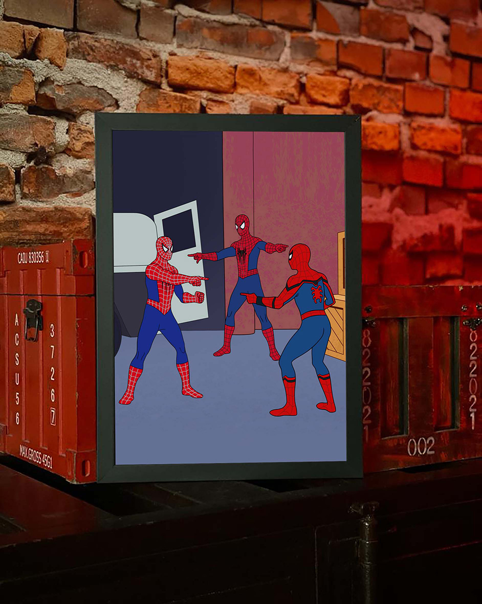 Quadro Com Moldura Spider Man Homem Aranha Desenho Meme Sem Volta Para Casa Marvel - 46x33 - EV
