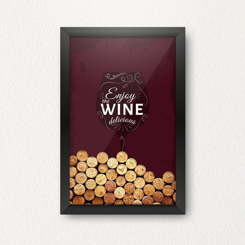 Quadro Porta Rolhas de Vinho "Enjoy The Wine, Delicious"