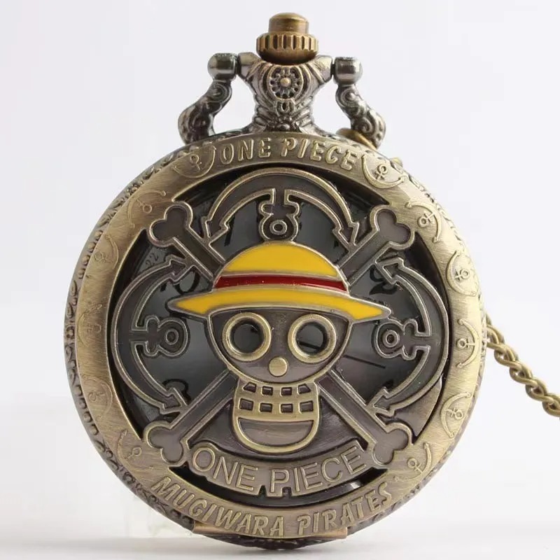 Relógio de Bolso Colar Vintage Bronze One Piece Mugiwara Pirates Anime Mangá 7cm Black Friday - MKP