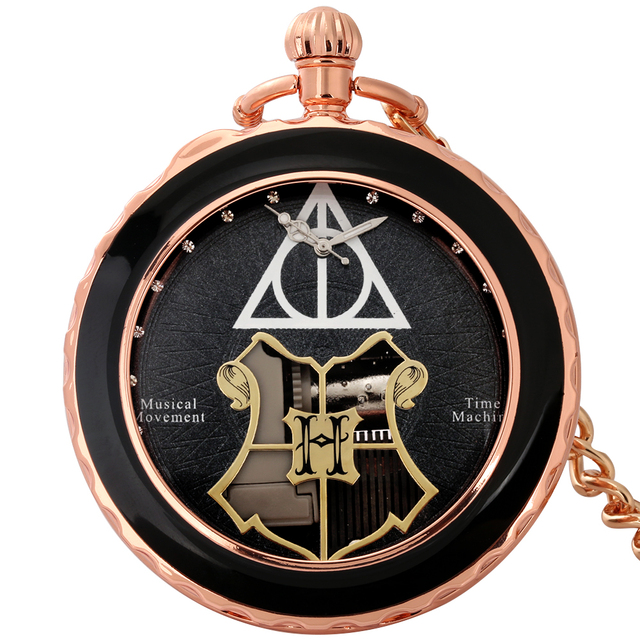 Relógio de Bolso e Caixinha de Musica Brasão Hogwarts & As Relíquias da Morte: Harry Potter Bronze e Preto - MKP