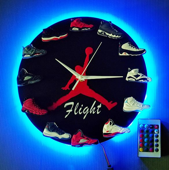 Relógio de Parede LED Baterry Magnético Tênis Jordan Variados: Michael Jordan NBA Preto Flight - MKP