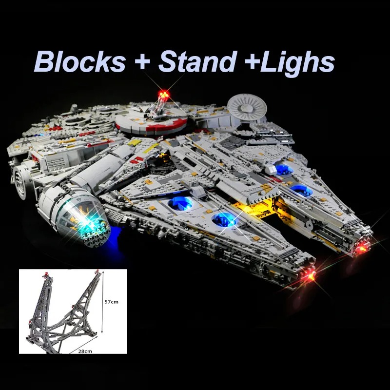 Réplica Bloco de Montar Millenium Falcon Com Led e Base: Star Wars 83 cm Compatível Com Lego Black Friday - MKP