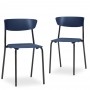 Kit 02 Cadeiras Fixa Base Preta Empilhável Bit F02 Azul Marinho - Lyam Decor