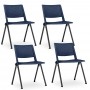 Kit 04 Cadeiras Fixa Base Preta Empilhável Up  F02 Azul Marinho - Lyam Decor
