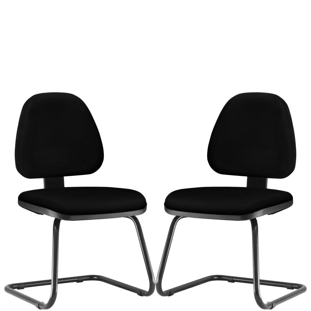 Kit 02 Cadeiras Para Escritório Sky L02 Fixa Crepe Preto - Lyam Decor
