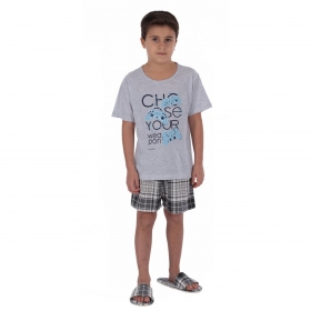 Pijama infantil para menino de verão manga curta XADREZ Victory