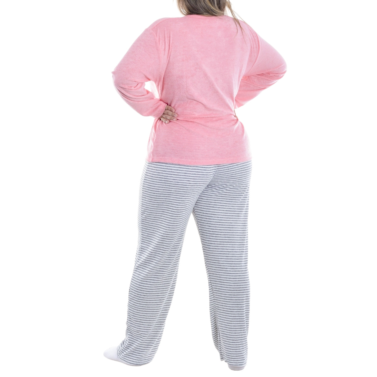 Pijama de Inverno Feminino Plus Size de Plush Listrado Victory