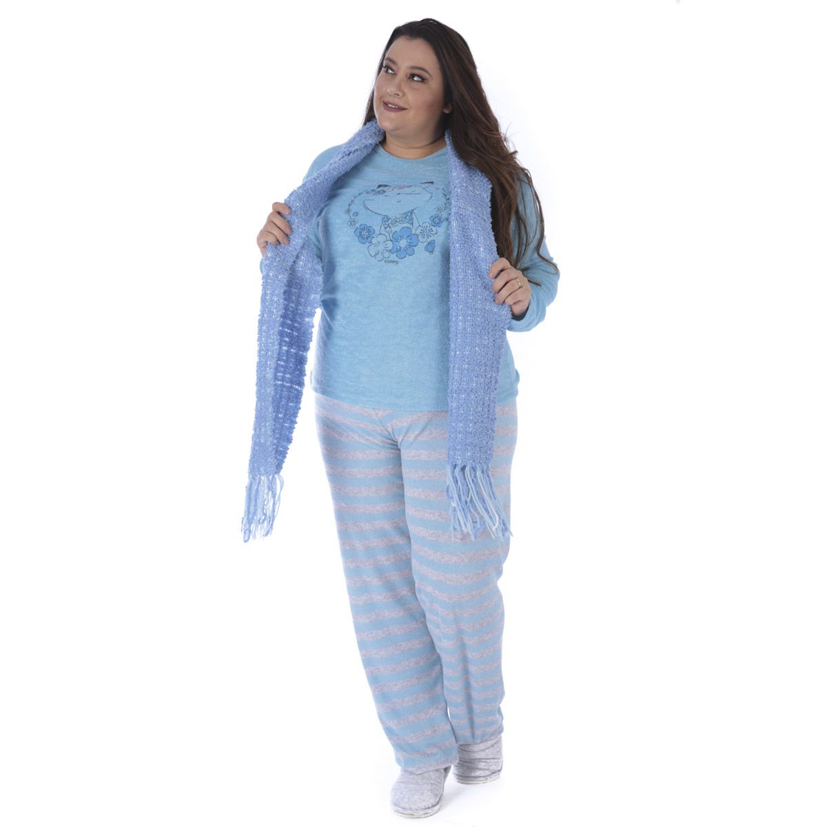 Pijama de inverno feminino plus size LISTRADO Victory