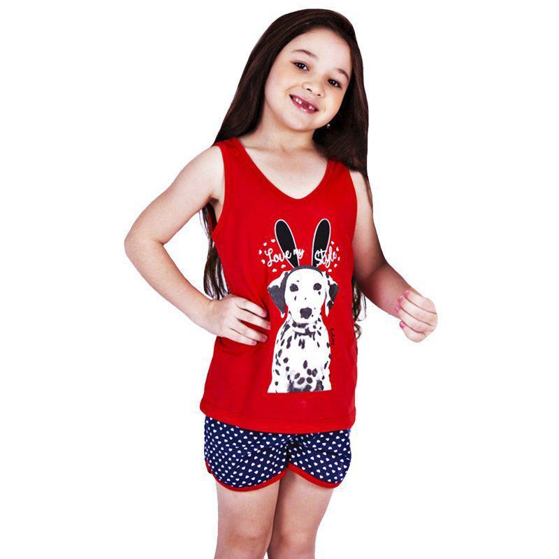 Pijama de Verão Infantil Regata e Short Doll Cachorrinho Victory