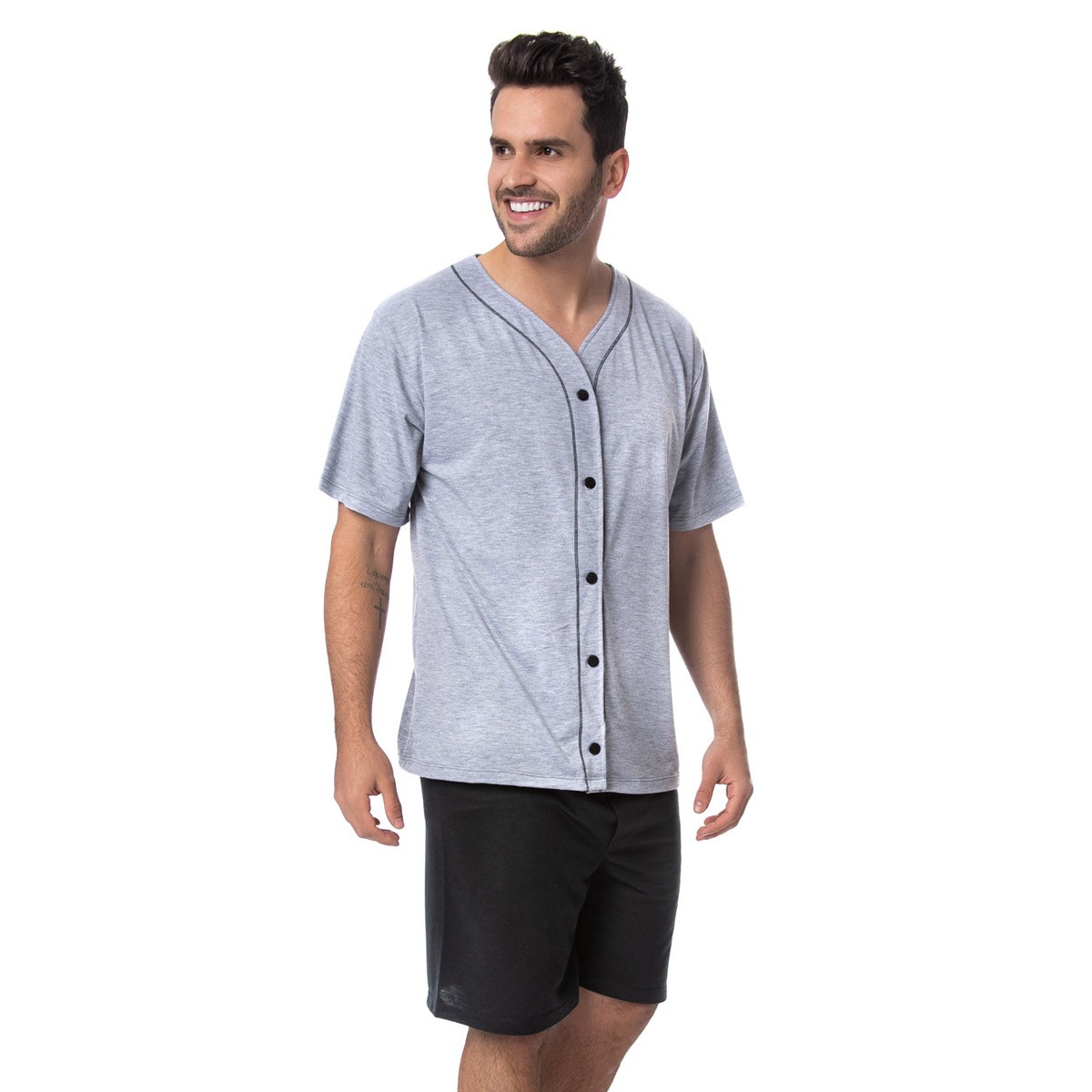 Pijama masculino manga curta com botões para o verão Victory