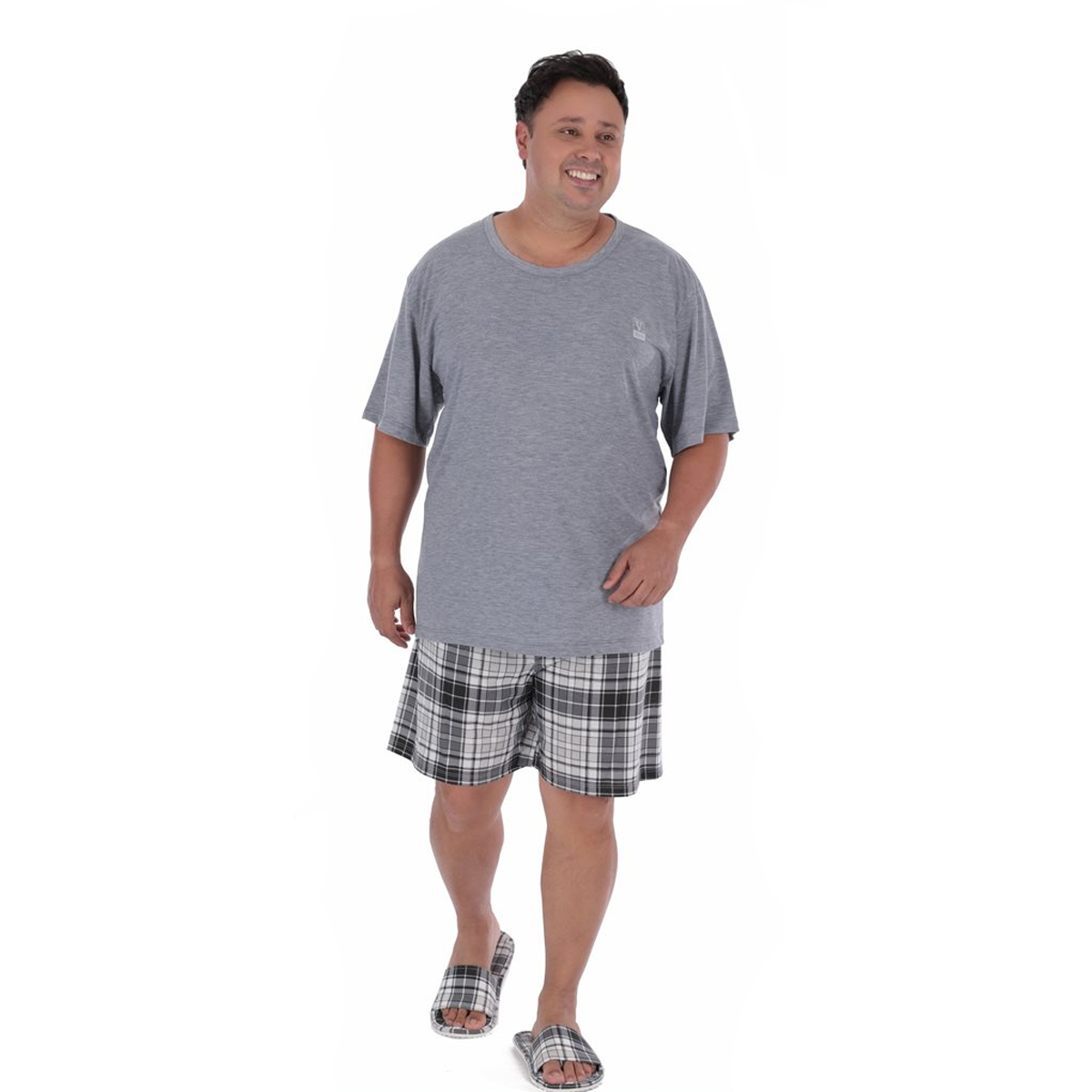 Pijama plus size masculino de verão manga curta XADREZ Victory