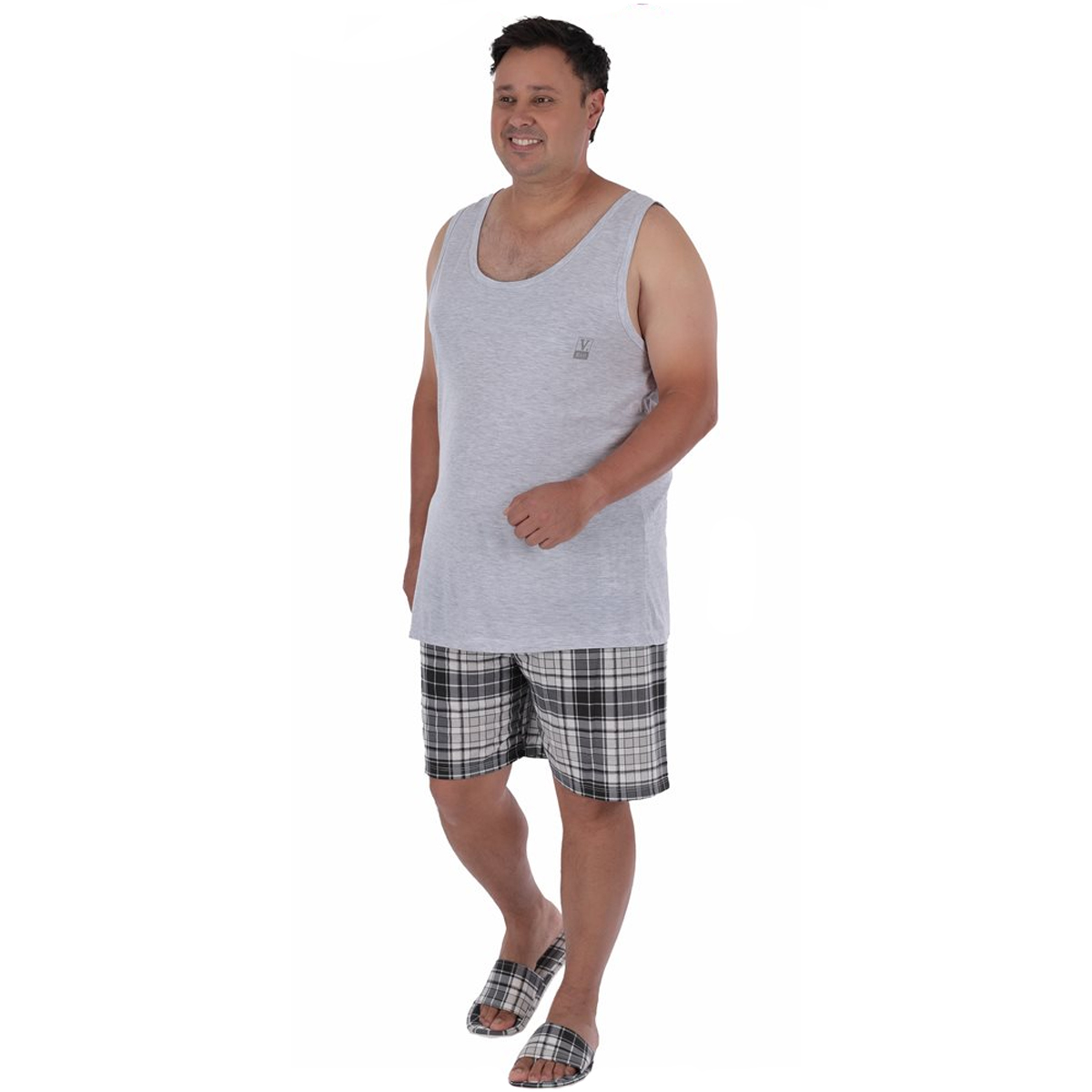 Pijama plus size masculino de verão regata XADREZ Victory