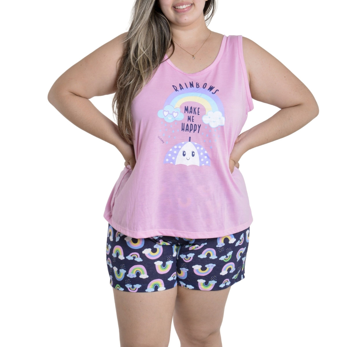 Pijama plus size verão short doll regata BELLA feminino Victory