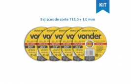 Kit com 5 discos de Corte 115,0 mm x 1,0 mm x 22,23 mm - Vonder