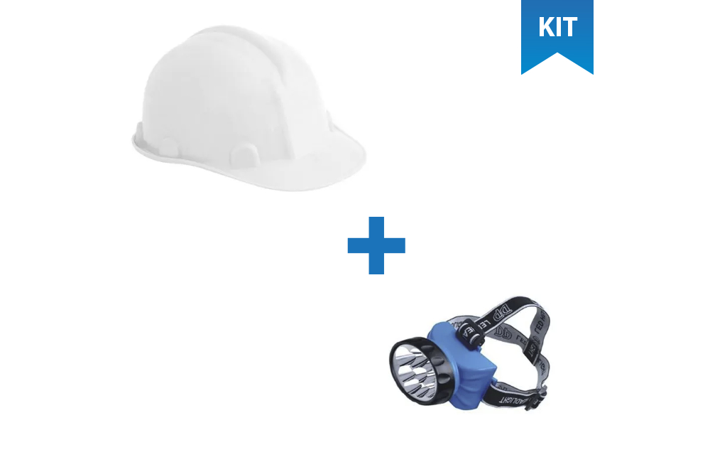 Kit capacete branco com carneira + Lanterna para capacete recarregável