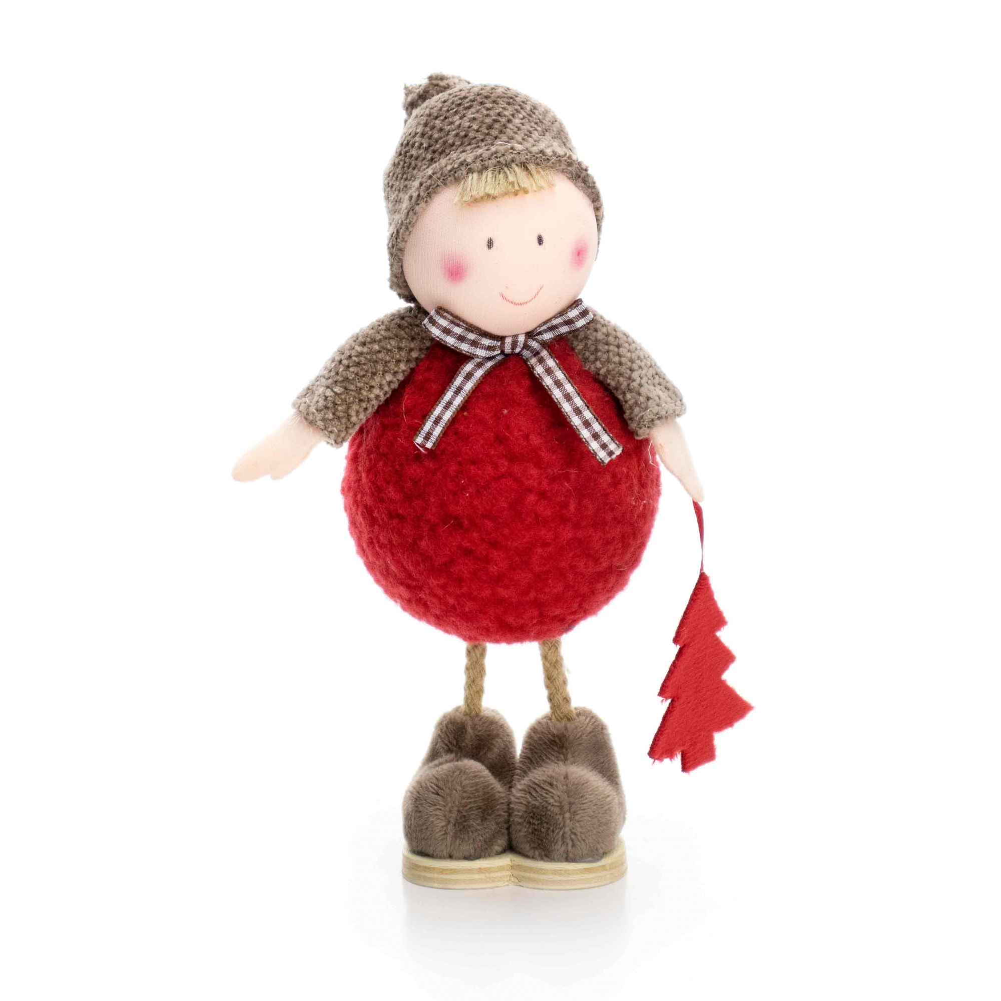 Boneco de Natal Menino em Pé Vermelho e Marrom 20 cm - D'Rossi